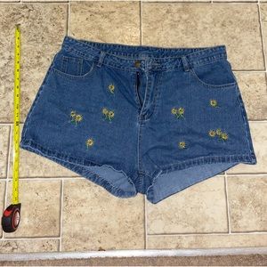 Floral Embroidery SHEIN Denim Shorts